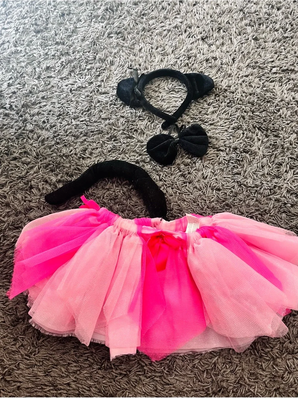 Halloween Baby / Toddler  Pink Tutu and Black Cat Headband Costume Set 12mnts